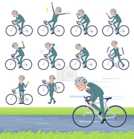 Illustration for A set of business president man on a road bike.It's vector art so easy to edit. - Royalty Free Image