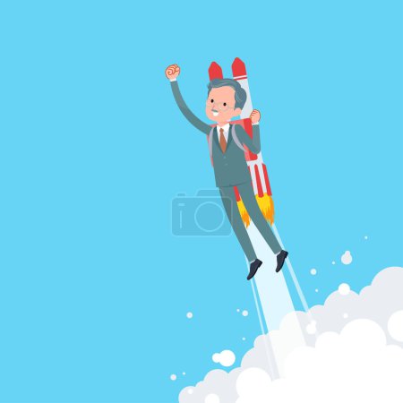 Ilustración de Un conjunto de hombre presidente de negocios despegando con un cohete jet. Es arte vectorial tan fácil de editar. - Imagen libre de derechos