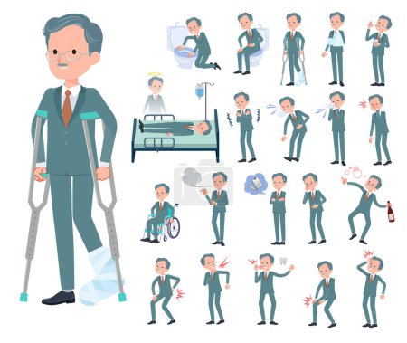 Illustration for A set of business president man with injury and illness.It's vector art so easy to edit. - Royalty Free Image