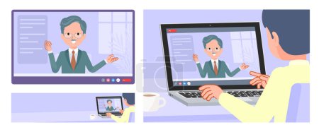 Ilustración de Un hombre presidente de negocios teniendo un video chat. Es arte vectorial tan fácil de editar. - Imagen libre de derechos