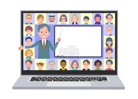 Illustration for A set of business president man teaching lessons online.It's vector art so easy to edit. - Royalty Free Image