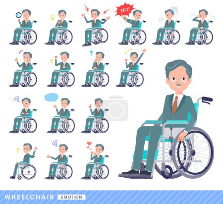 Illustration for A set of business president man in a wheelchair.It depicts emotions such as laughter, anger, and trouble.It's vector art so easy to edit. - Royalty Free Image