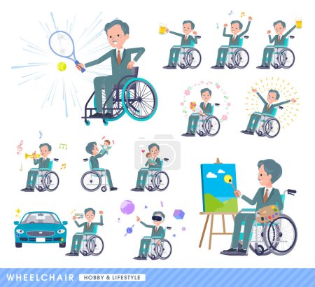 Téléchargez les illustrations : Un ensemble de président d'entreprise homme en fauteuil roulant.Sur les loisirs et le mode de vie.C'est l'art vectoriel si facile à éditer. - en licence libre de droit