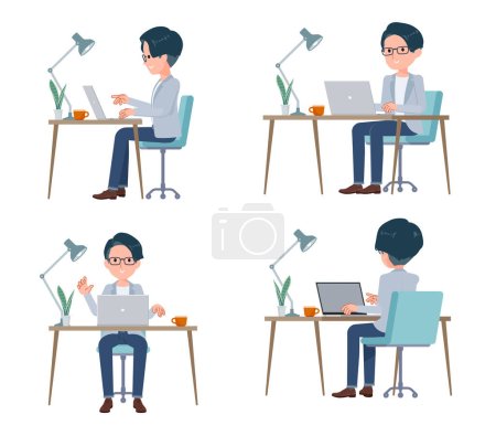 Illustration for A set of Programmer engineer man working at a desk at a computer.It's vector art so easy to edit. - Royalty Free Image