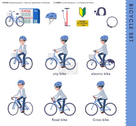 Téléchargez les illustrations : Un ensemble d'ingénieur programmeur chevauchant divers vélos. C'est l'art vectoriel si facile à éditer. - en licence libre de droit