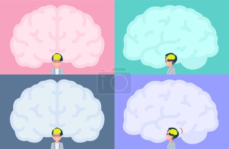 Illustration for A set of Programmer engineer man and brain shaped frame.It's vector art so easy to edit. - Royalty Free Image