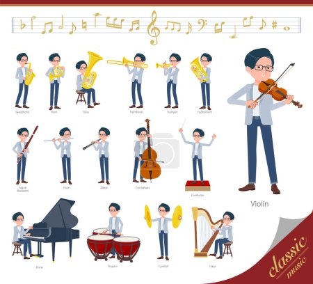Illustration for A set of Programmer engineer man on classical music performances.It's vector art so easy to edit. - Royalty Free Image