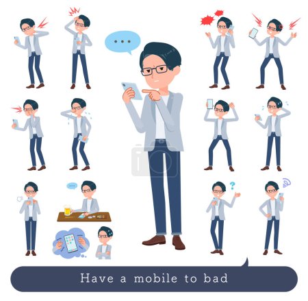 Illustration for A set of Programmer engineer man to Unhappy using a smartphone.It's vector art so easy to edit. - Royalty Free Image