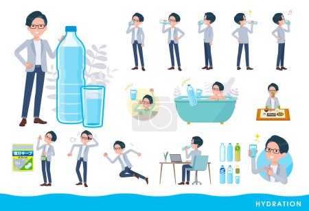 Illustration for A set of Programmer engineer man drinking water.It's vector art so easy to edit. - Royalty Free Image