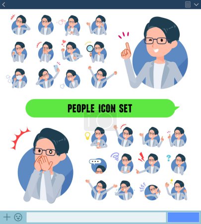 Illustration for A set of Programmer engineer man with expresses various emotions In icon format.It's vector art so easy to edit. - Royalty Free Image