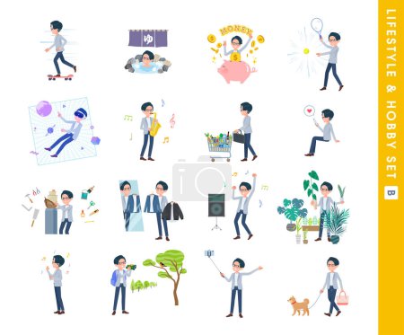 Illustration for A set of Programmer engineer man about hobbies and lifestyle.type B.It's vector art so easy to edit. - Royalty Free Image