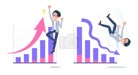 Illustration for A set of Programmer engineer man who express performance up and performance down.It's vector art so easy to edit. - Royalty Free Image