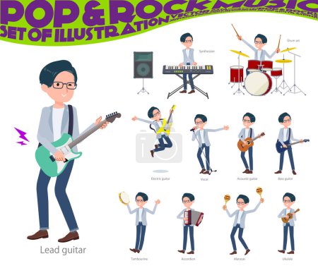Illustration for A set of Programmer engineer man playing rock 'n' roll and pop music.It's vector art so easy to edit. - Royalty Free Image