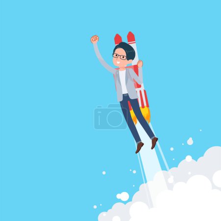 Illustration for A set of Programmer engineer man taking off with a rocket jet.It's vector art so easy to edit. - Royalty Free Image