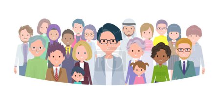 Illustration for A set of Programmer engineer man standing in front of a large number of people.It's vector art so easy to edit. - Royalty Free Image