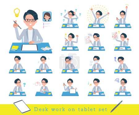 Illustration for A set of Programmer engineer man studying on a tablet device.It's vector art so easy to edit. - Royalty Free Image