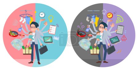Illustration for A set of Programmer engineer man who perform multitasking in offices and private.It's vector art so easy to edit. - Royalty Free Image