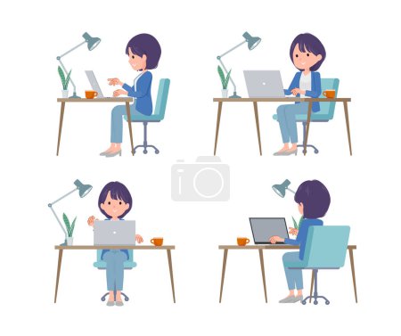 Illustration for A set of Public relations women working at a desk at a computer.It's vector art so easy to edit. - Royalty Free Image