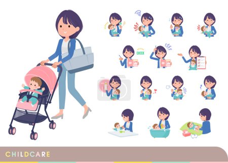 Illustration for A set of Public relations women who take care of their baby.It's vector art so easy to edit. - Royalty Free Image