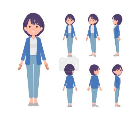 Illustration for A set of Public relations women standing.Front, side and back angles.It's vector art so easy to edit. - Royalty Free Image