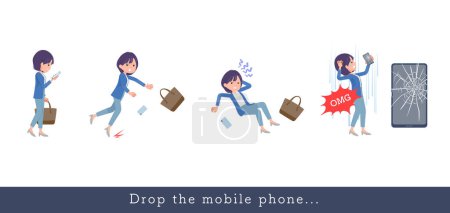 Illustration for A set of Public relations women who drops her smartphone.It's vector art so easy to edit. - Royalty Free Image