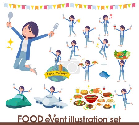 Illustration for A set of Public relations women on food events.It's vector art so easy to edit. - Royalty Free Image