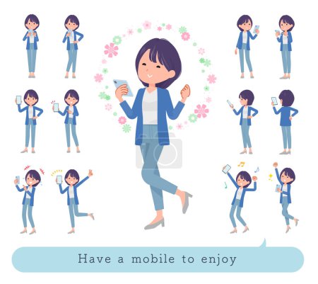 Illustration for A set of Public relations women to enjoy using a smartphone.It's vector art so easy to edit. - Royalty Free Image