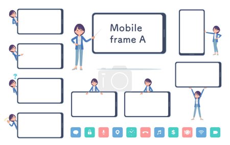 Illustration for A set of Public relations women and smartphone screen.type-A.It's vector art so easy to edit.The inside of the screen is transparent, so it is easy to fit. - Royalty Free Image