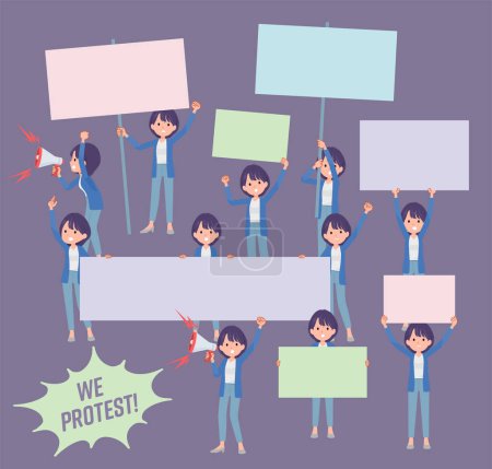 Illustration for A set of Public relations women protesting.It's vector art so easy to edit. - Royalty Free Image