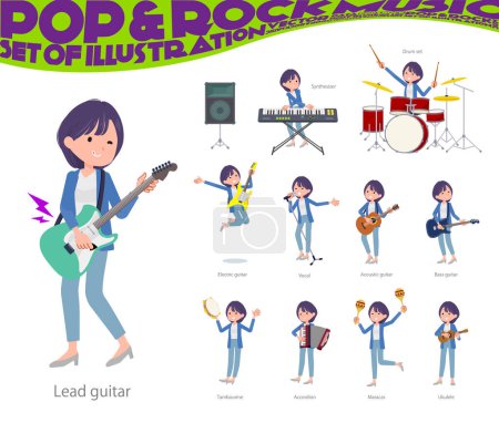 Ilustración de Un conjunto de mujeres de relaciones públicas tocando rock 'n' roll y pop music.It 's vector art so easy to edit. - Imagen libre de derechos