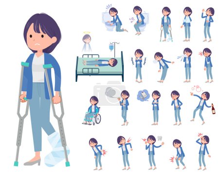Illustration for A set of Public relations women with injury and illness.It's vector art so easy to edit. - Royalty Free Image