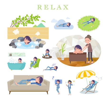 Illustration for A set of Public relations women about relaxing.It's vector art so easy to edit. - Royalty Free Image