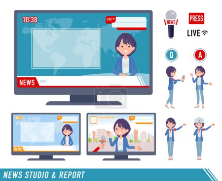 Illustration for A set of Public relations women appearing in news programs.It's vector art so easy to edit. - Royalty Free Image