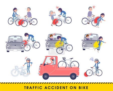 Illustration for A set of Public relations women in a bicycle accident.It's vector art so easy to edit. - Royalty Free Image