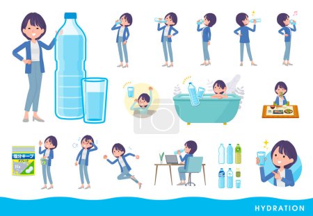 Illustration for A set of Public relations women drinking water.It's vector art so easy to edit. - Royalty Free Image