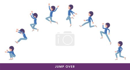 Illustration for A set of Public relations women who jump over big.It's vector art so easy to edit. - Royalty Free Image