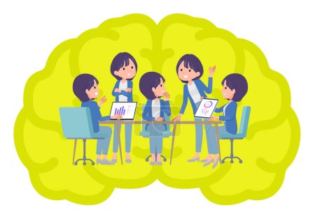 Illustration for A set of Public relations women having an intracerebral meeting.It's vector art so easy to edit. - Royalty Free Image