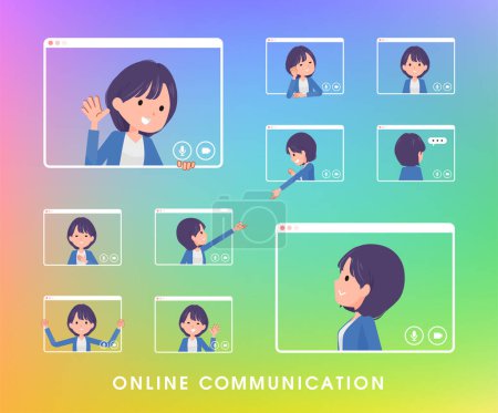 Illustration for A set of Public relations women communicating online.It's vector art so easy to edit. - Royalty Free Image