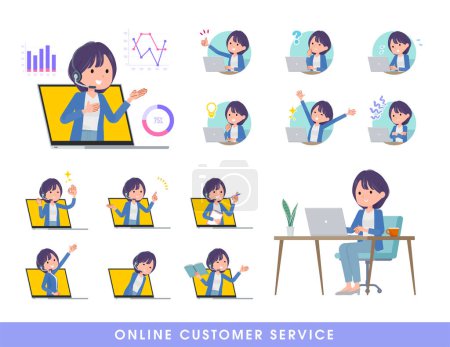 Illustration for A set of Public relations women serving customers online.It's vector art so easy to edit. - Royalty Free Image