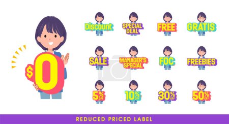 Illustration for A set of Public relations women with a great deal POP in English.It's vector art so easy to edit. - Royalty Free Image