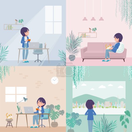 Illustration for A set of Public relations women relaxing in the room.  It's vector art so easy to edit. - Royalty Free Image