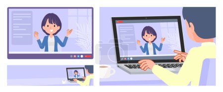 Illustration for A set of Public relations women having a video chat. It's vector art so easy to edit. - Royalty Free Image