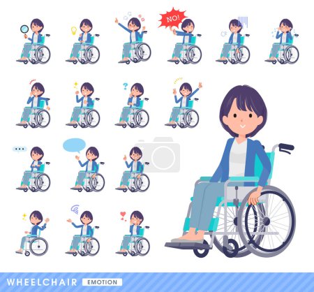 Téléchargez les illustrations : Un ensemble de femmes de relations publiques en fauteuil roulant qui dépeint des émotions telles que le rire, la colère et les troubles.. - en licence libre de droit
