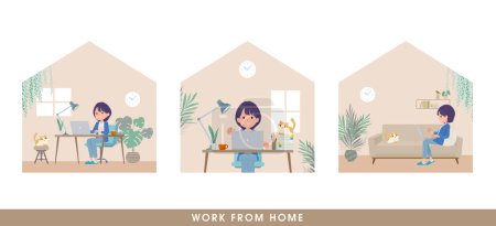 Téléchargez les illustrations : Un ensemble de femmes de relations publiques travaillant à domicile. C'est un art vectoriel si facile à éditer. - en licence libre de droit