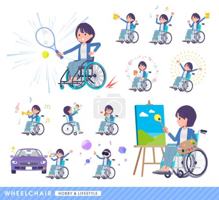 Illustration for A set of Public relations women in a wheelchair.About hobbies and lifestyle.It's vector art so easy to edit. - Royalty Free Image