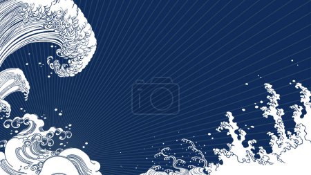 Téléchargez les illustrations : Bleu marine style japonais vague motif fond de conception. Données vectorielles faciles à modifier. - en licence libre de droit