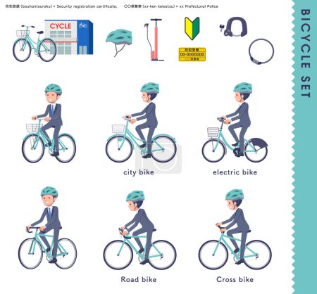 Ilustración de Un conjunto de consultor de trabajo hombre montar varias bicicletas. Es arte vectorial tan fácil de editar. - Imagen libre de derechos