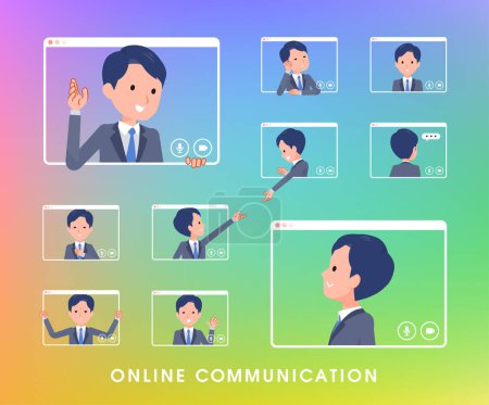 Illustration for A set of consultant job man communicating online.It's vector art so easy to edit. - Royalty Free Image