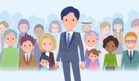 Illustration for A set of consultant job man standing in front of a large number of people.It's vector art so easy to edit. - Royalty Free Image