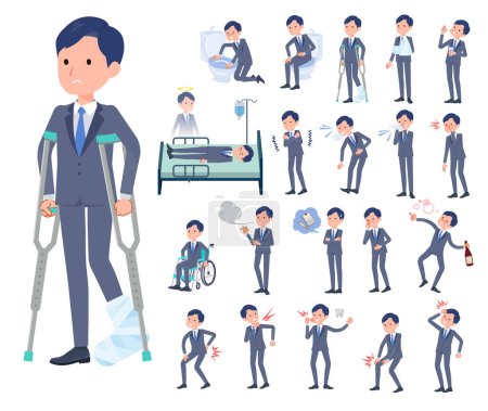 Illustration for A set of consultant job man with injury and illness.It's vector art so easy to edit. - Royalty Free Image
